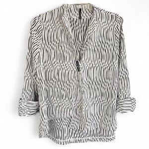 IC by Connie K Textured Black White Blouse Lagenlook Art Wear Avant Garde Size L